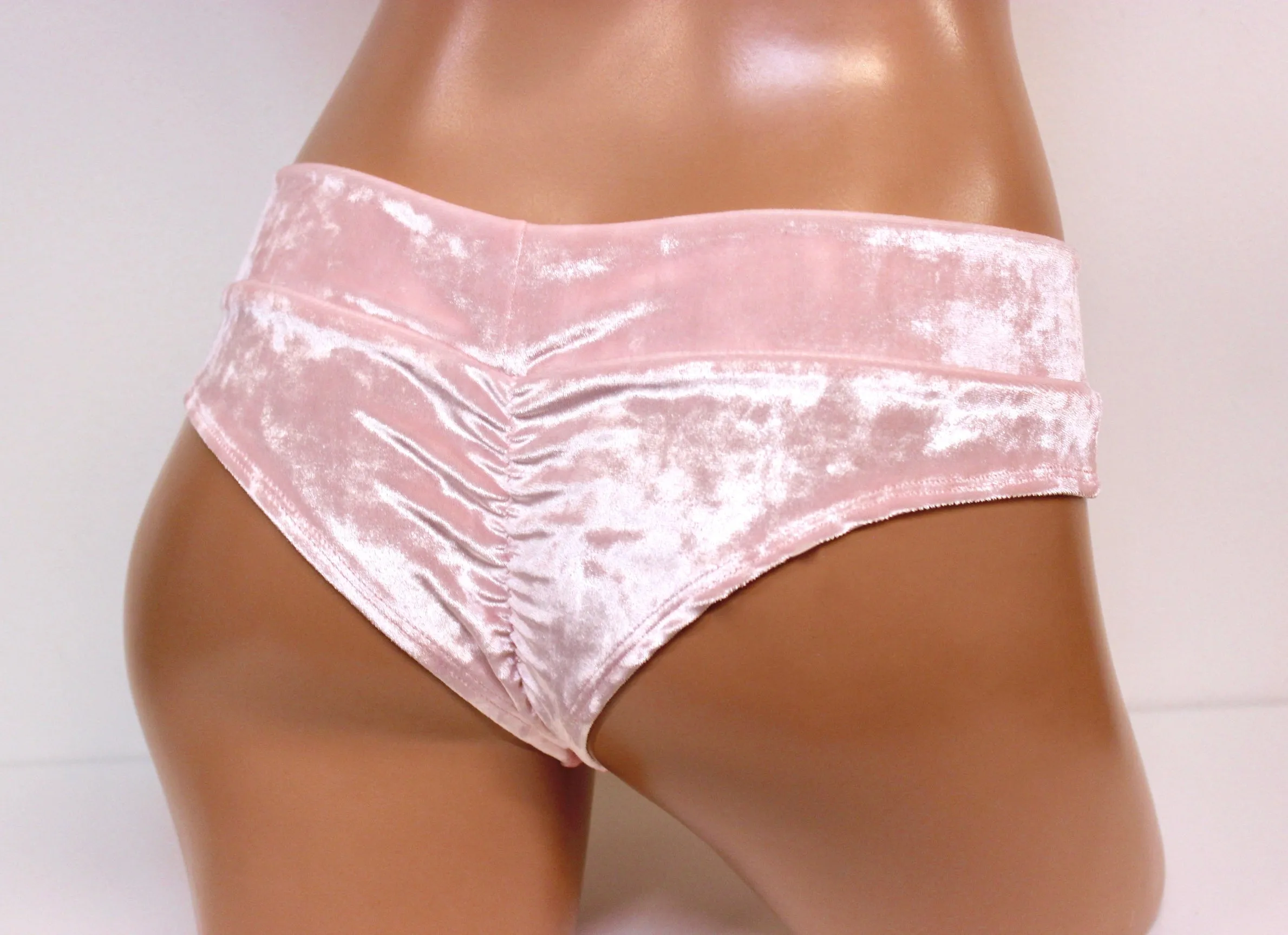 Crushed Velvet Low Rise Cheeky Bottoms in Baby Pink