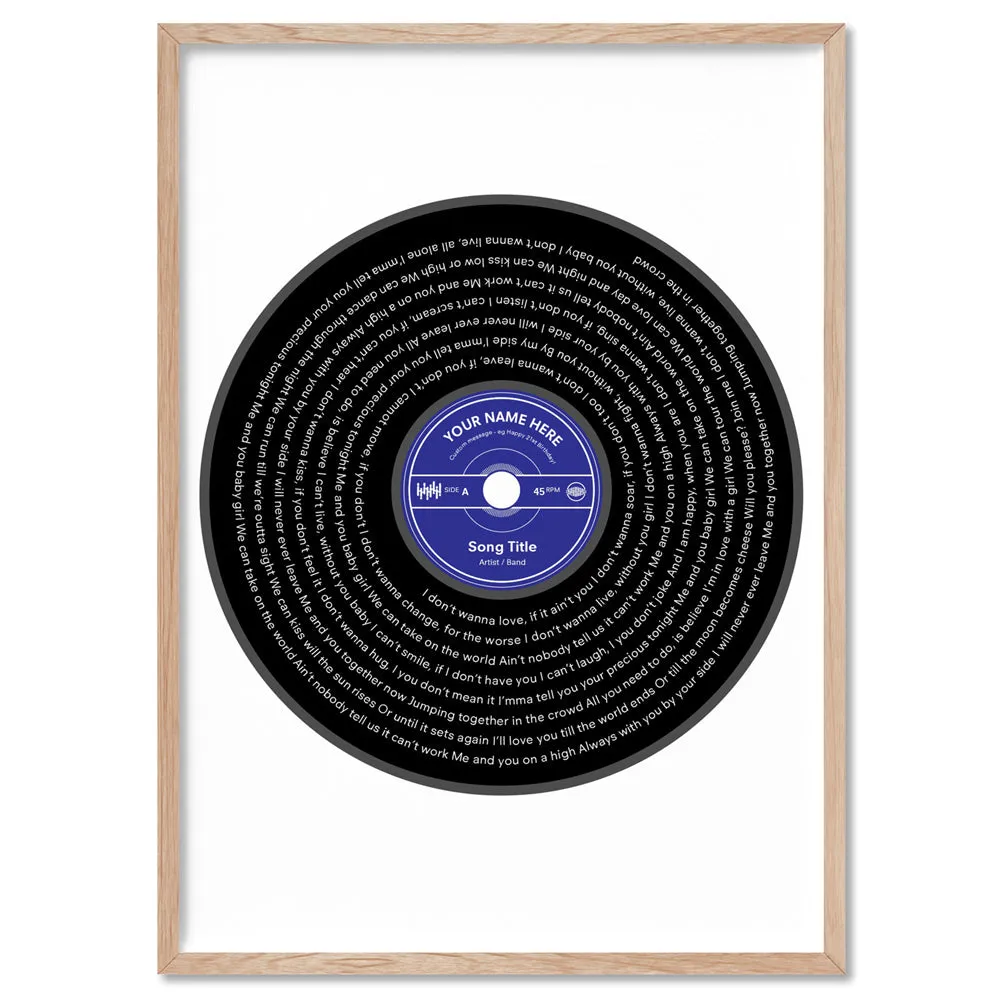 Custom Lyrics Vinyl Record Style. Favourite Song | Black   Your Colour - Art Print