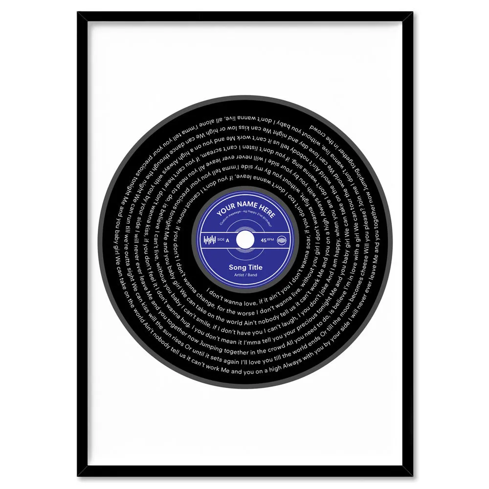 Custom Lyrics Vinyl Record Style. Favourite Song | Black   Your Colour - Art Print