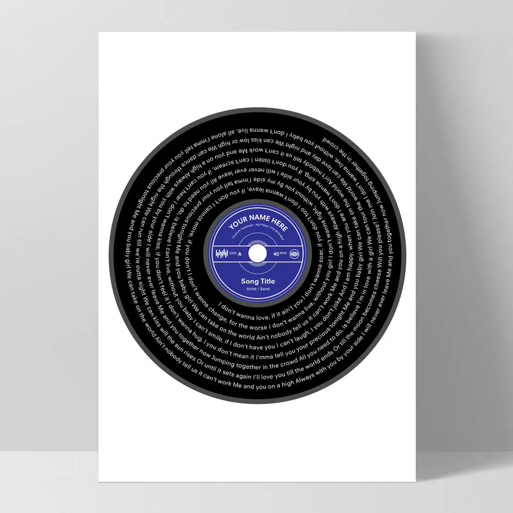 Custom Lyrics Vinyl Record Style. Favourite Song | Black   Your Colour - Art Print