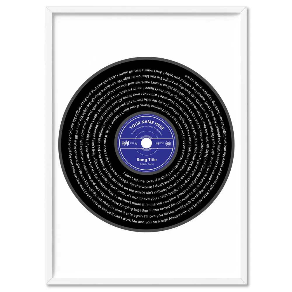 Custom Lyrics Vinyl Record Style. Favourite Song | Black   Your Colour - Art Print