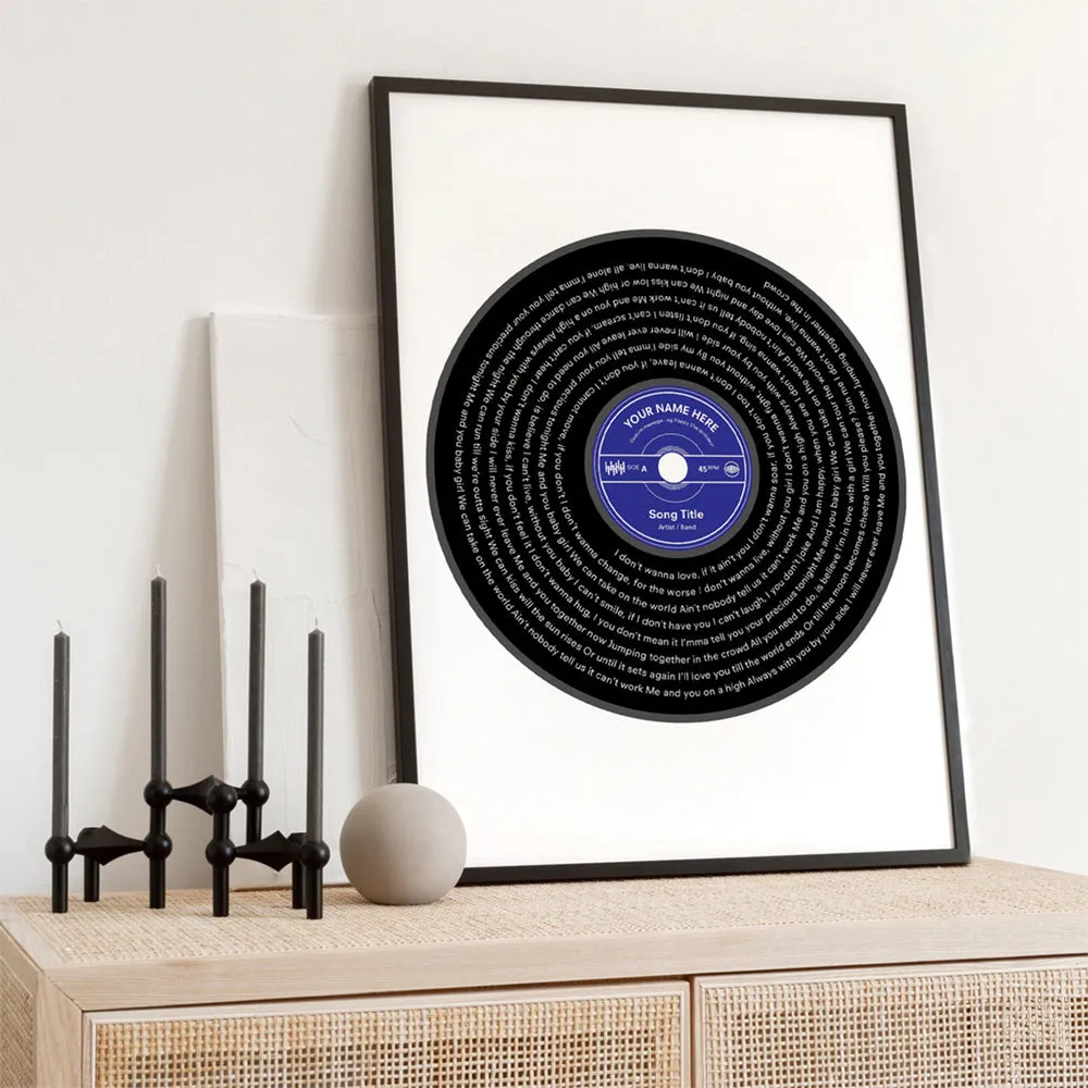 Custom Lyrics Vinyl Record Style. Favourite Song | Black   Your Colour - Art Print