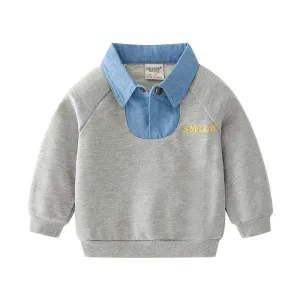 Denim Collar Sweatshirt