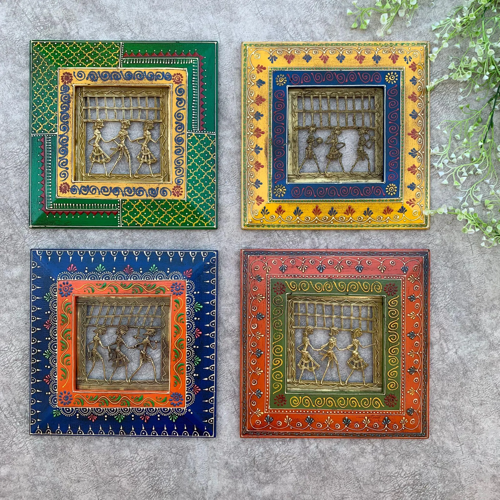 Dhokra Rajasthani 11 Inches Wall Hanging (Set of 4) - Wall Decor - Home Decor