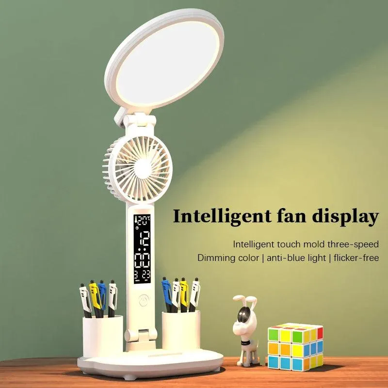 Dimmable LED Clock Table Lamp with Fan