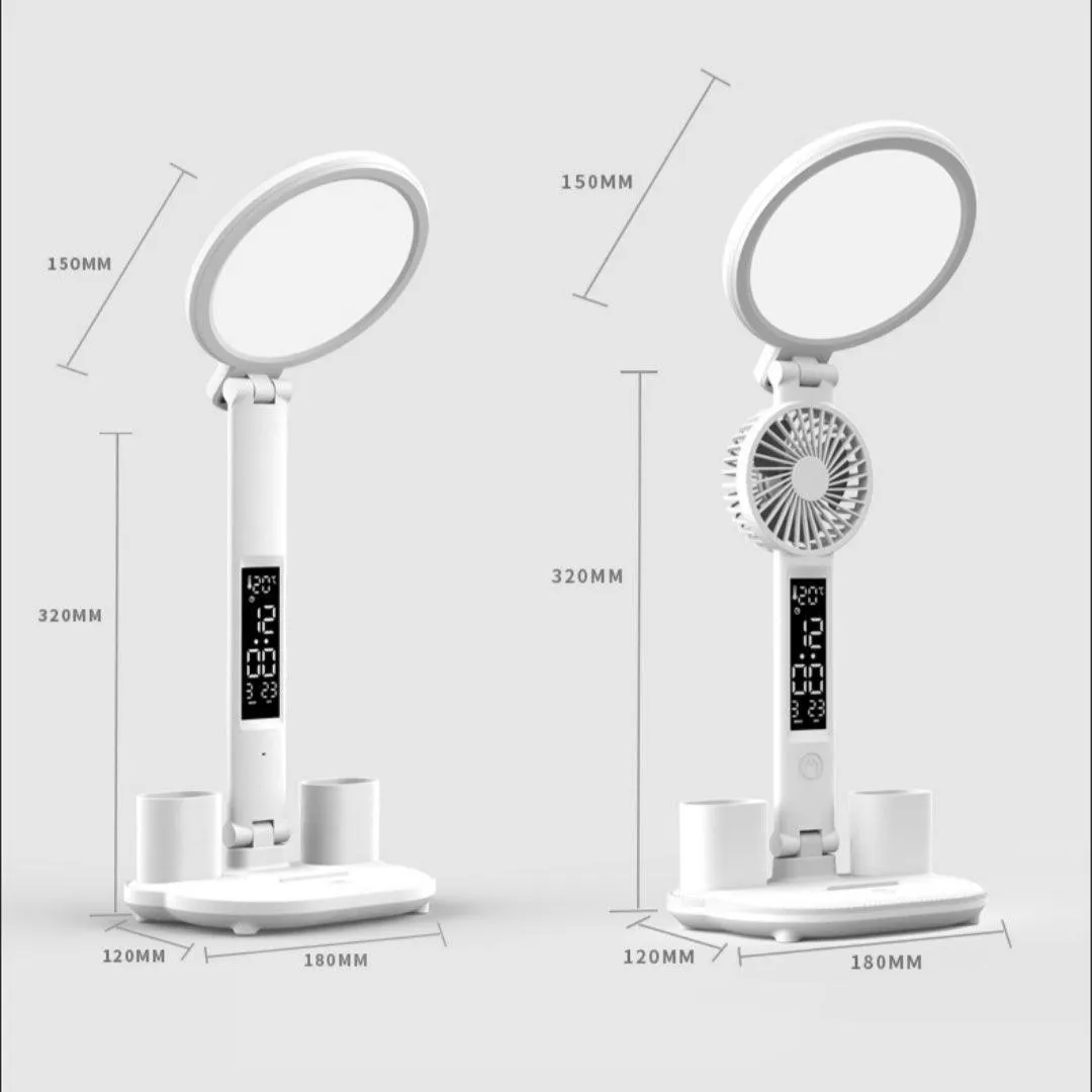 Dimmable LED Clock Table Lamp with Fan