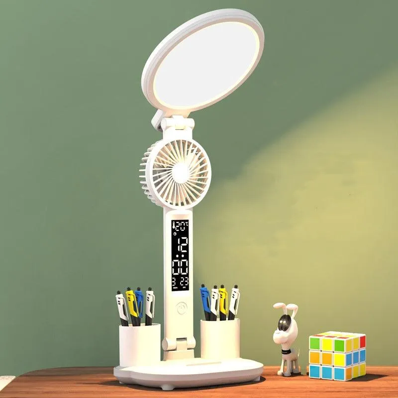 Dimmable LED Clock Table Lamp with Fan