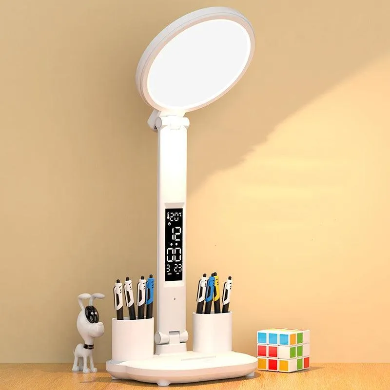 Dimmable LED Clock Table Lamp with Fan