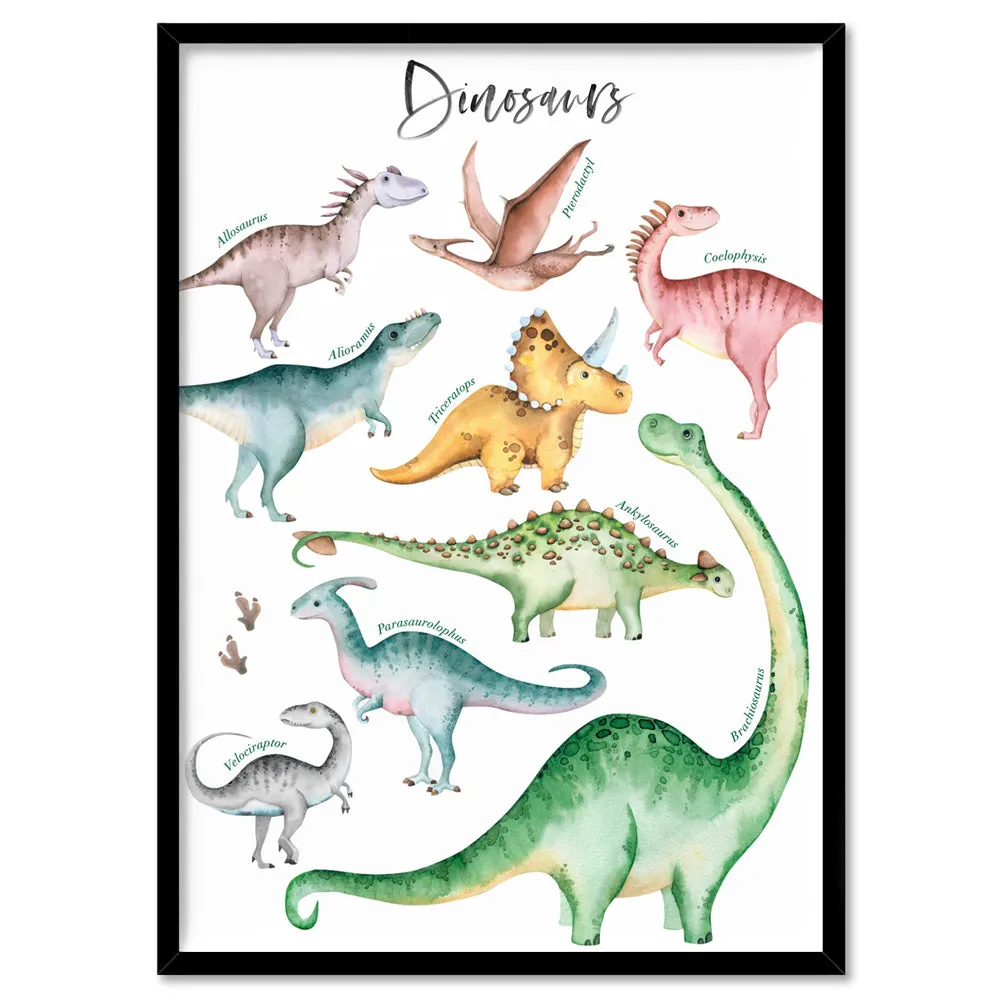 Dinosaur Chart in Watercolour - Art Print