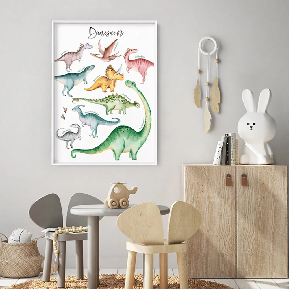 Dinosaur Chart in Watercolour - Art Print