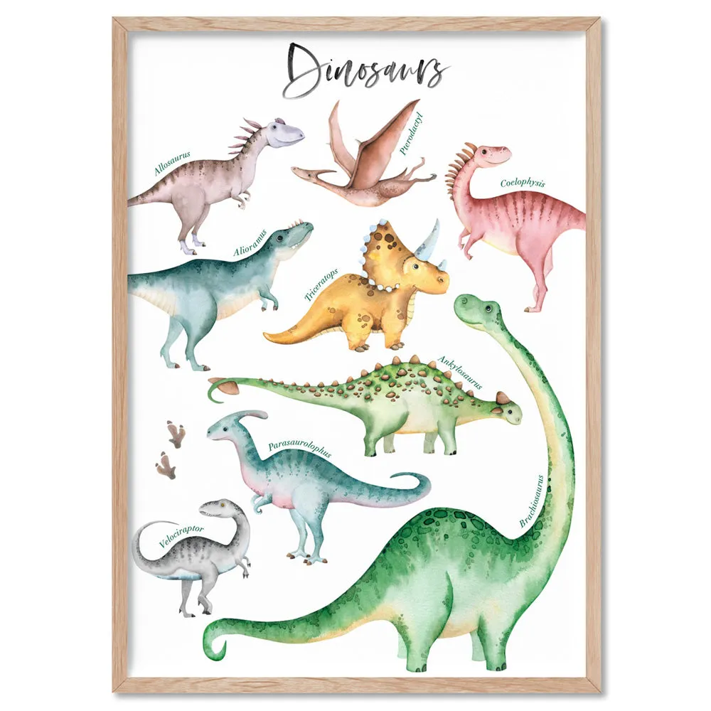 Dinosaur Chart in Watercolour - Art Print