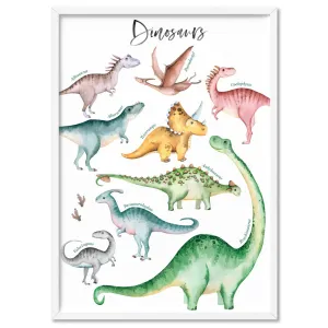 Dinosaur Chart in Watercolour - Art Print