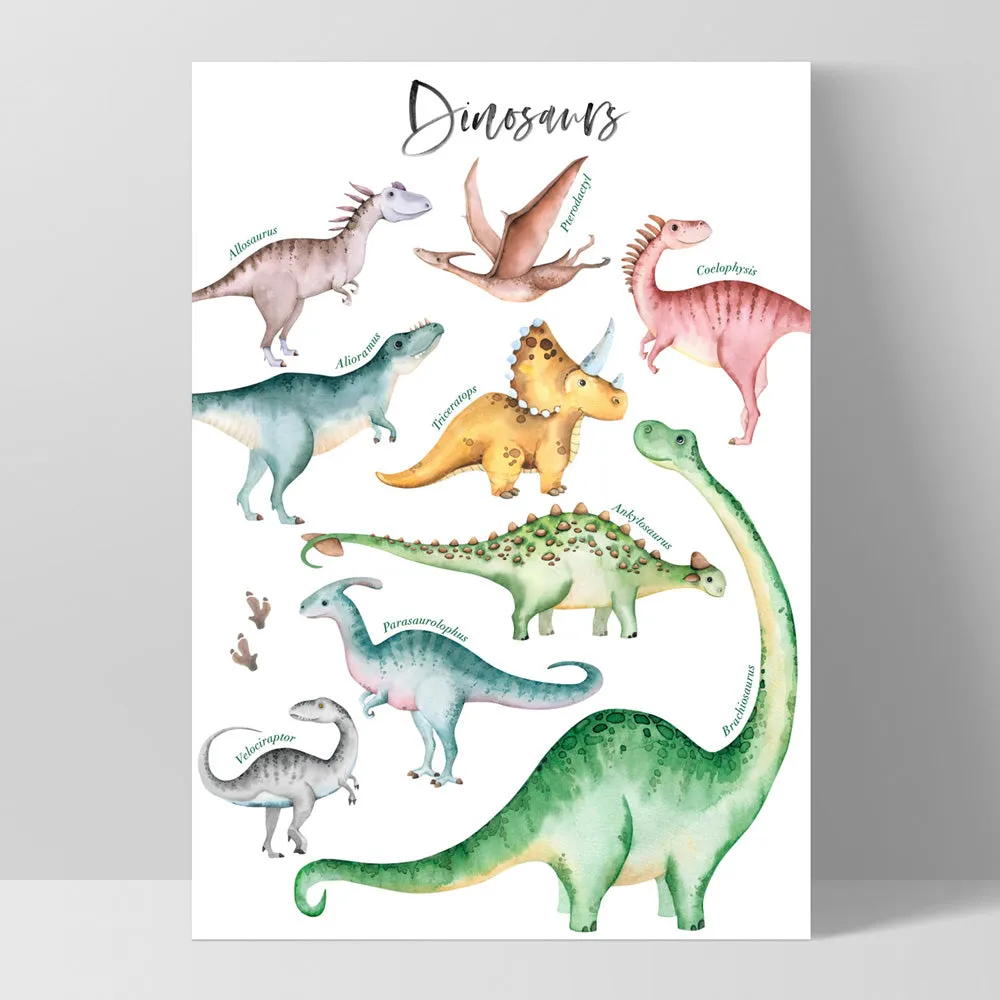 Dinosaur Chart in Watercolour - Art Print