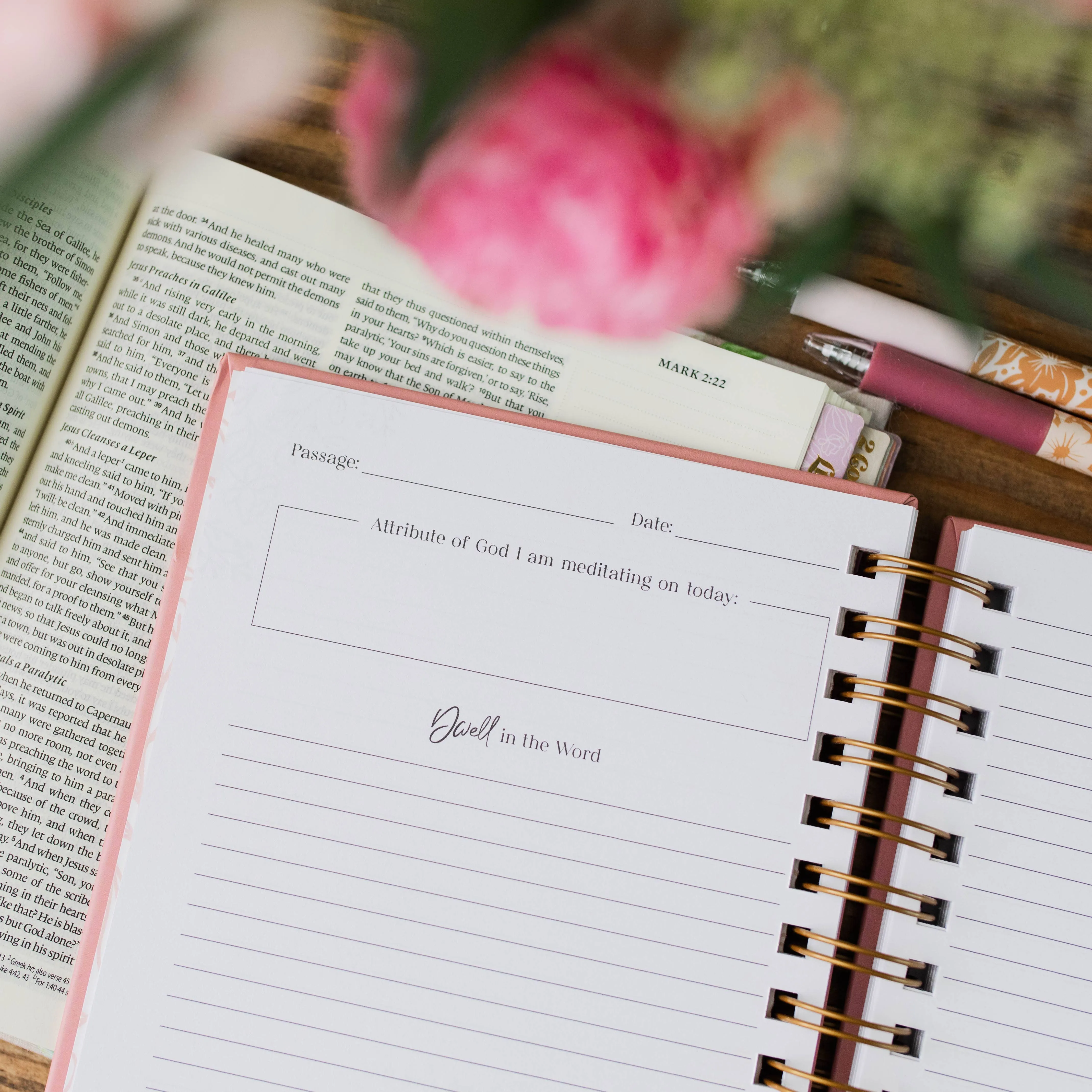 Dwell in the Word Journal - Gold Foil Floral Spiral