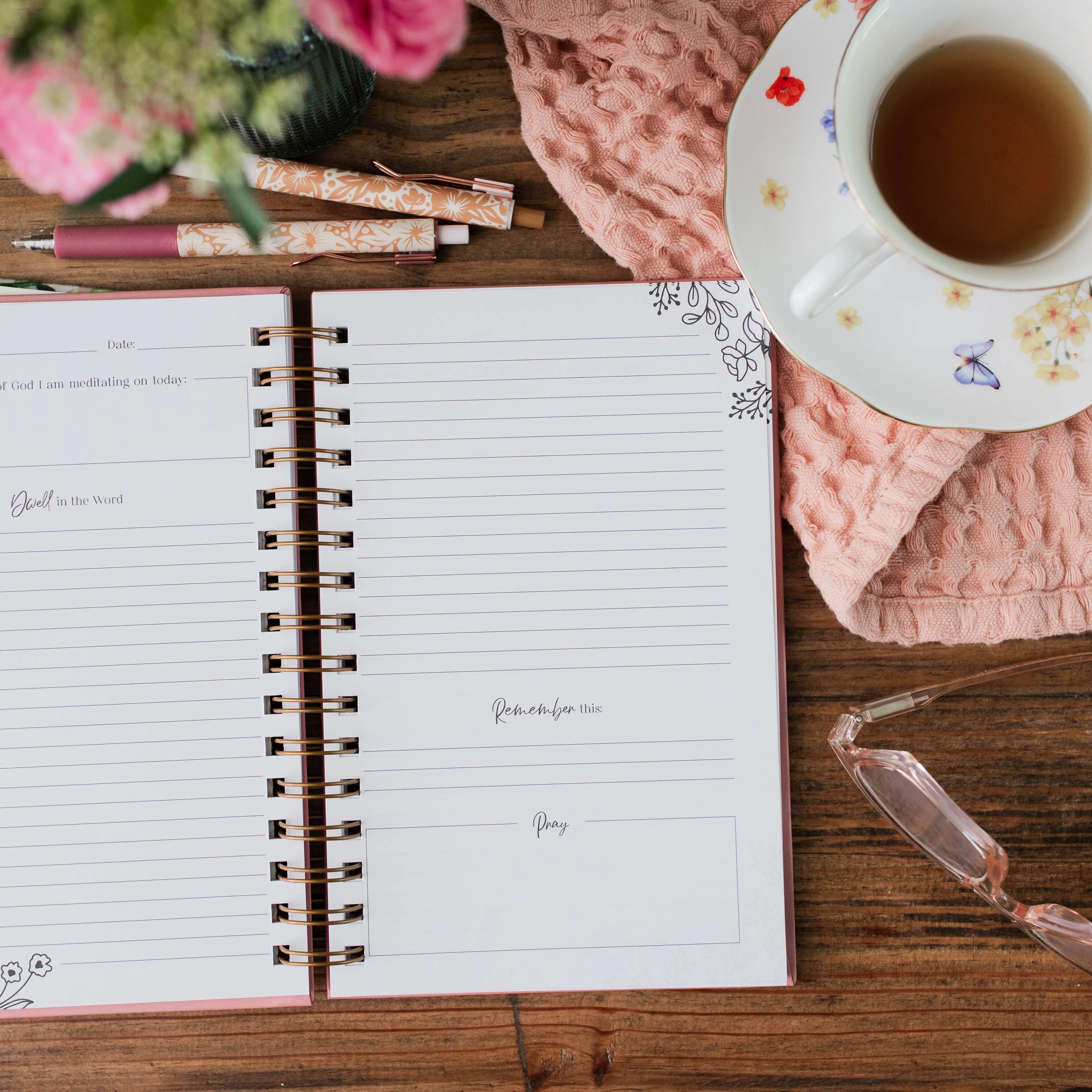 Dwell in the Word Journal - Gold Foil Floral Spiral