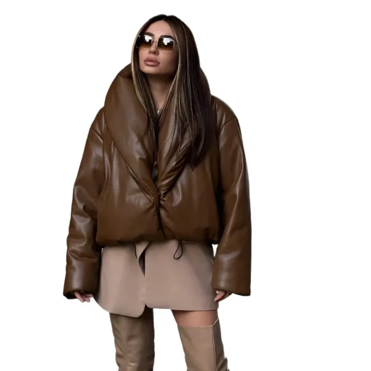 Faux Leather Puffer Jacket