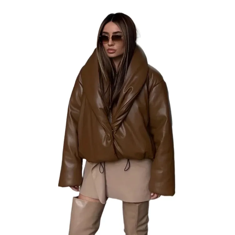 Faux Leather Puffer Jacket