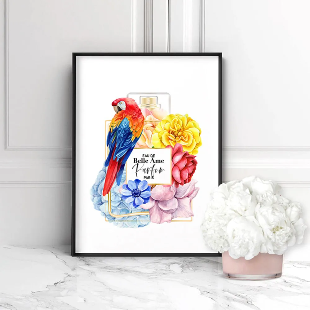 Floral Perfume Bottle | Rainbow Parrot - Art Print