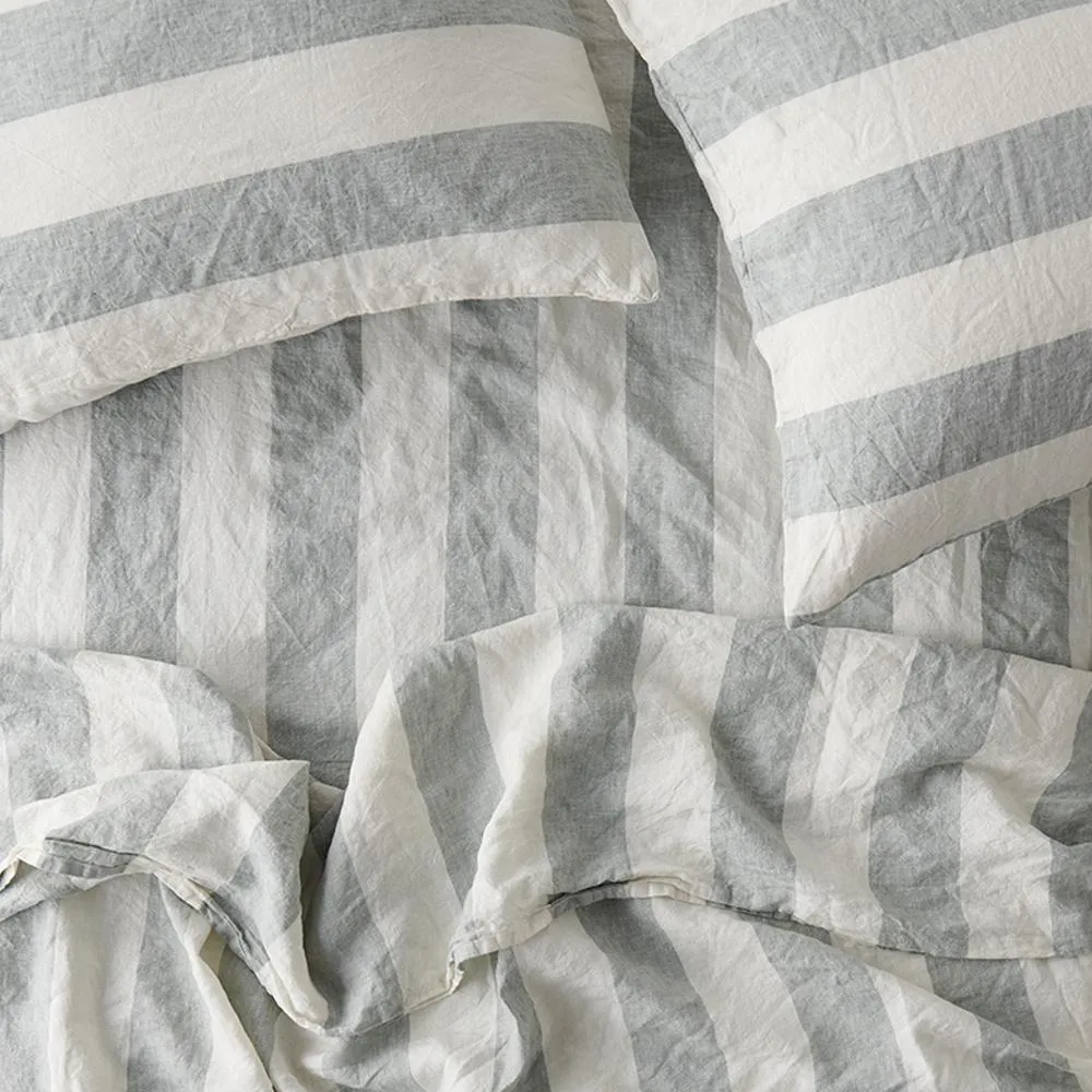 Fog Stripe 100% Linen Standard Pillowcase Set