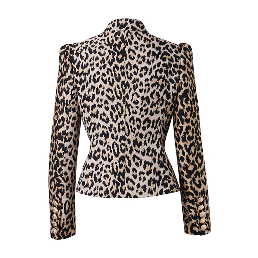 Gold Button Leopard Blazer Jacket