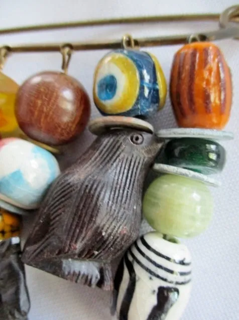 Handmade SAFETY PIN BROOCH Bead Art  PENGUIN BIRD HORSE COLORFUL