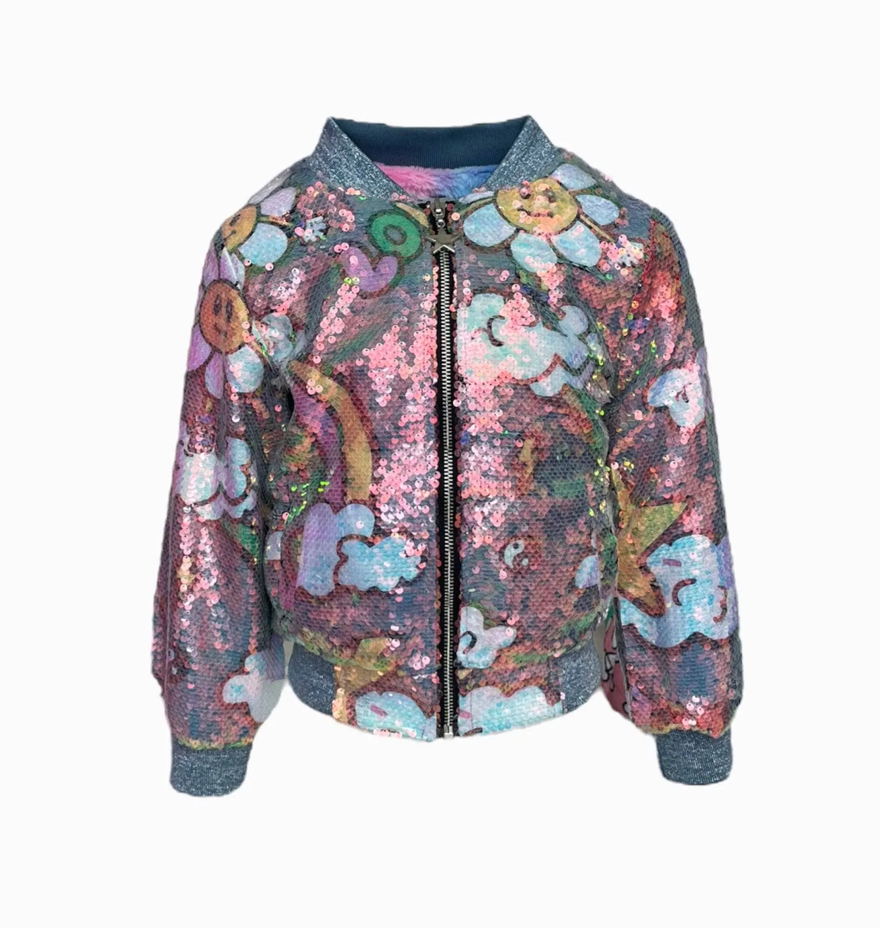 Happy Daisy Rainbow Sequin Bomber