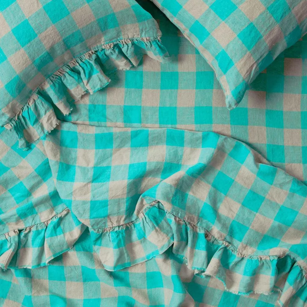 Havana Gingham 100% Linen Ruffle Pillowcase Set