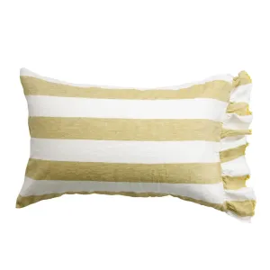 Kelp Stripe 100% Linen Ruffle Pillowcase Set