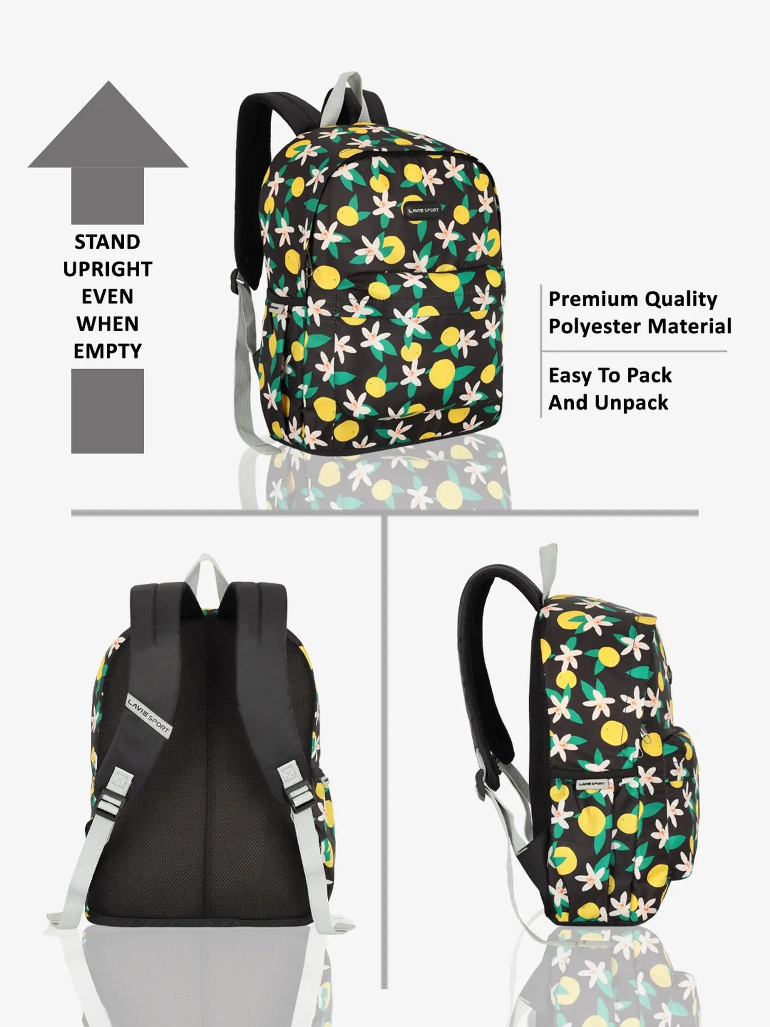 Lavie Sport Lime 18L Printed Casual Backpack |School Bag for Girls Black