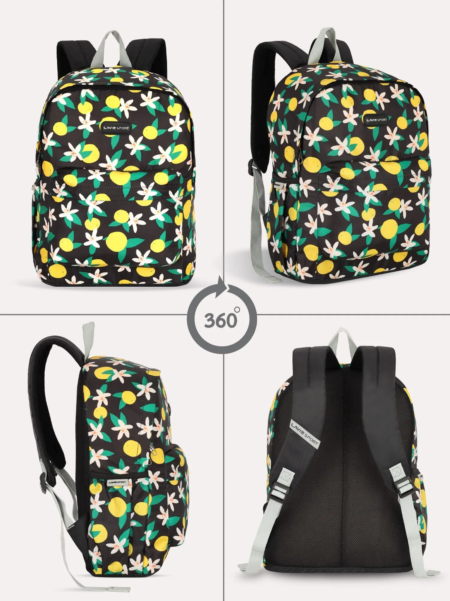 Lavie Sport Lime 18L Printed Casual Backpack |School Bag for Girls Black