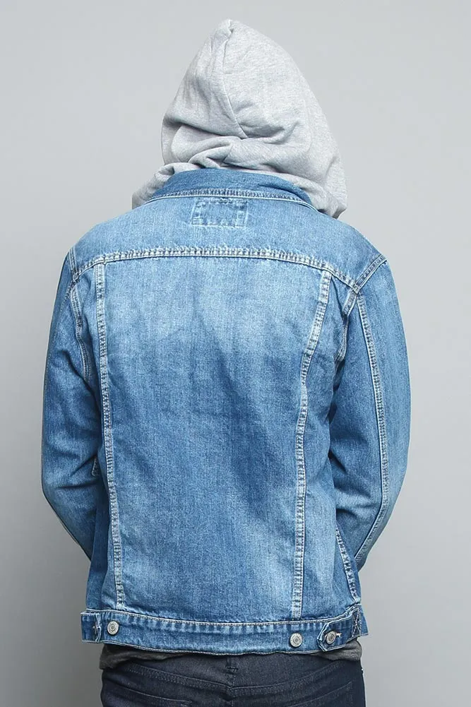 Layered Hooded Denim Jacket