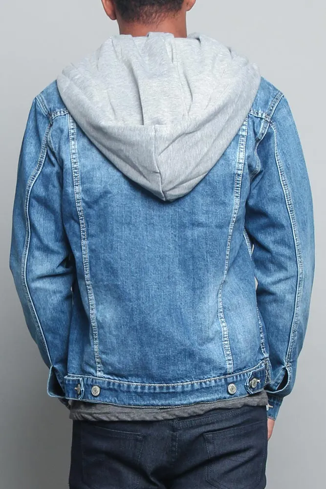 Layered Hooded Denim Jacket