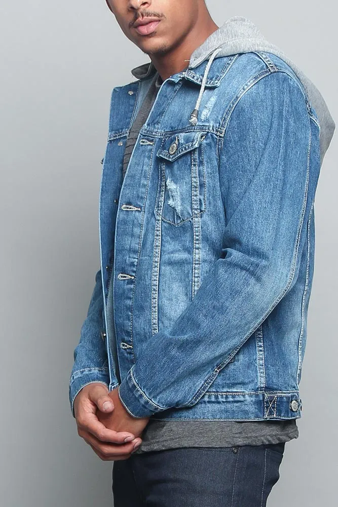 Layered Hooded Denim Jacket