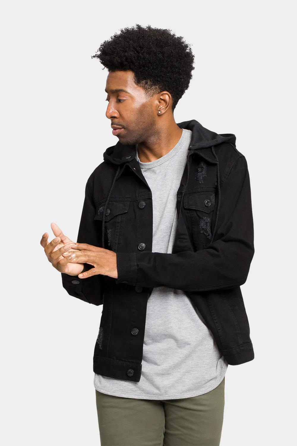 Layered Hooded Denim Jacket