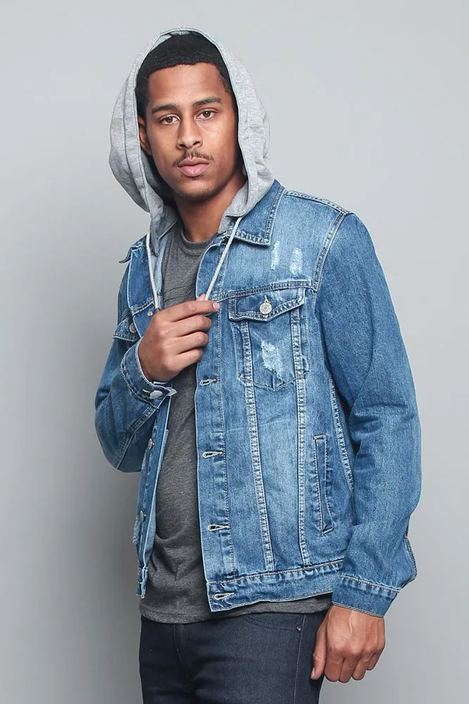 Layered Hooded Denim Jacket