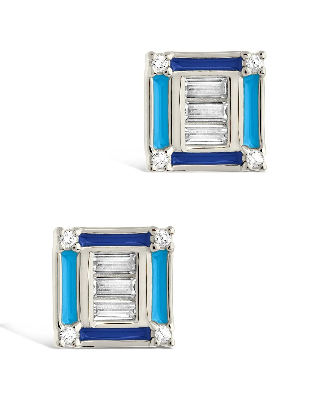 Luella CZ & Enamel Square Stud Earrings