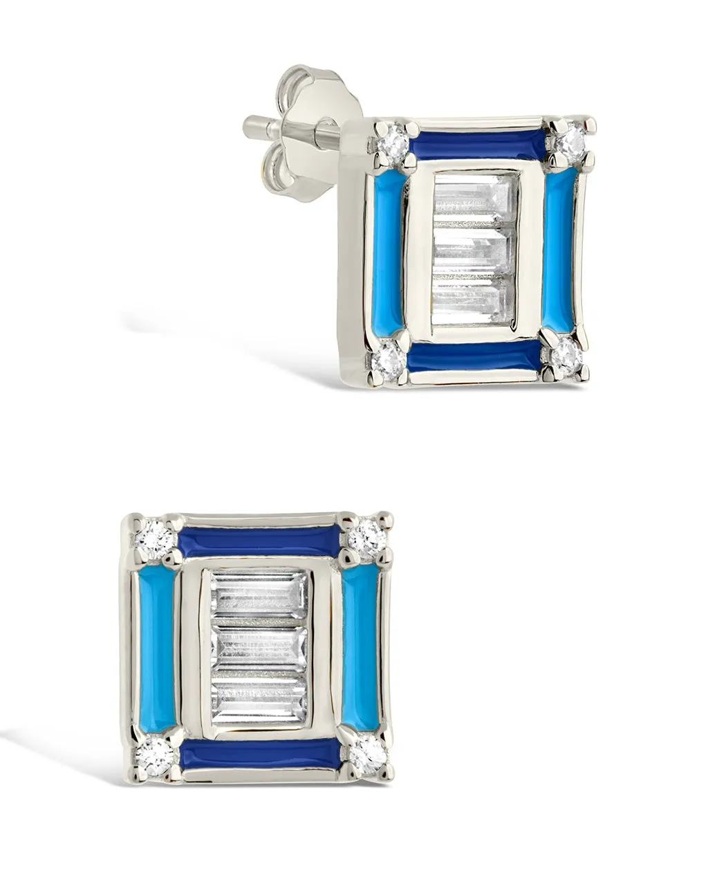 Luella CZ & Enamel Square Stud Earrings