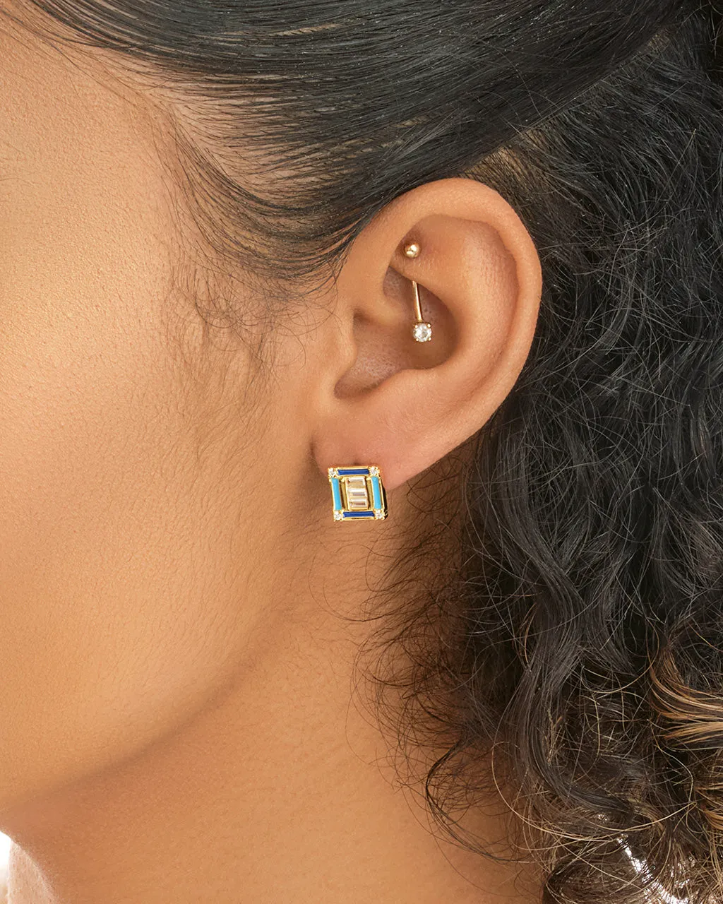 Luella CZ & Enamel Square Stud Earrings