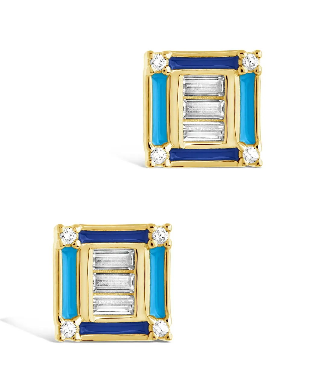 Luella CZ & Enamel Square Stud Earrings