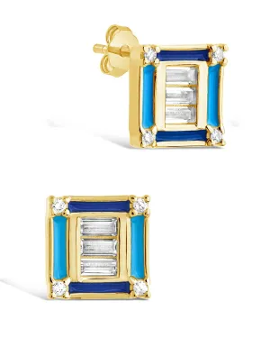 Luella CZ & Enamel Square Stud Earrings