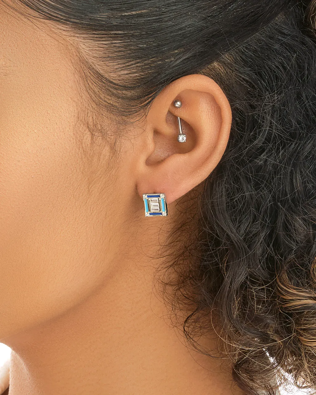 Luella CZ & Enamel Square Stud Earrings