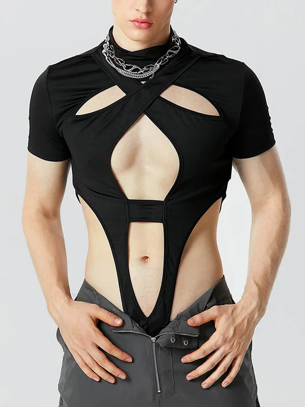 Mens Cutout Deconstruction Short Sleeve Bodysuit SKUK19313