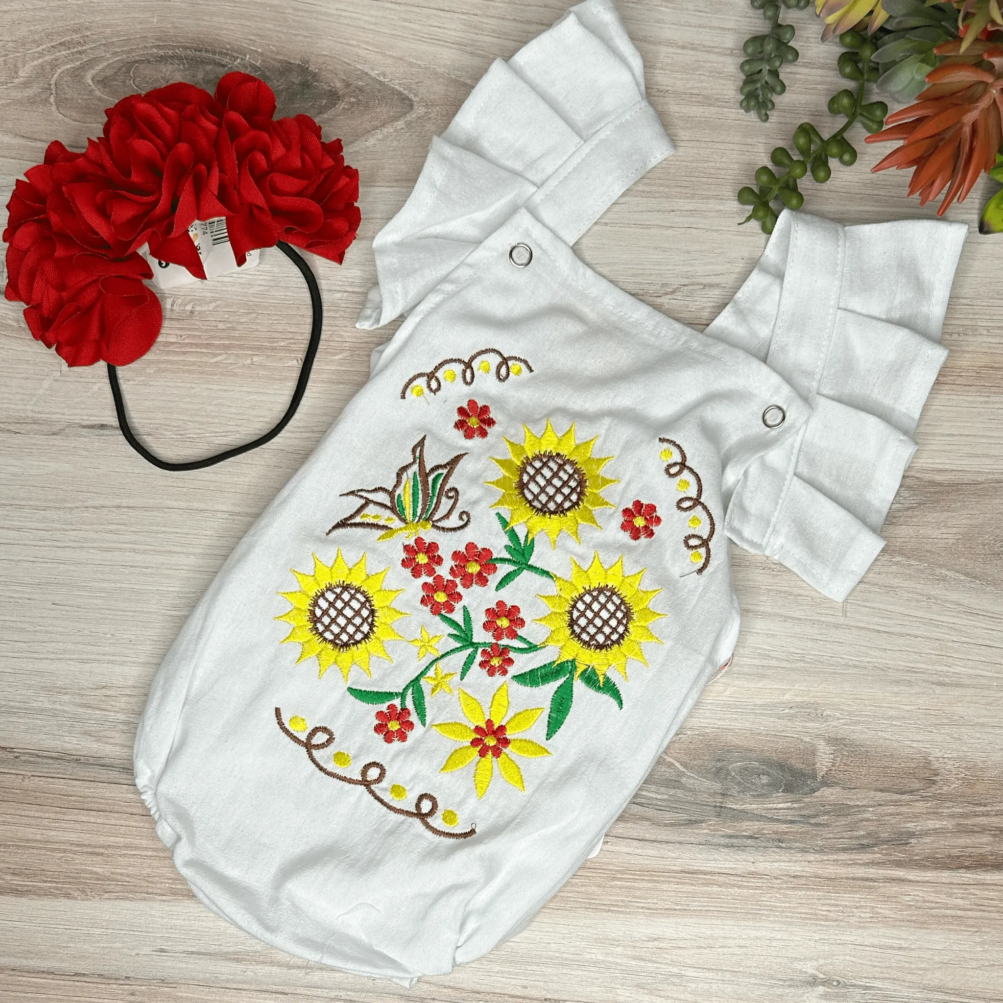 Mexican Baby Girl Romper - Sunflowers