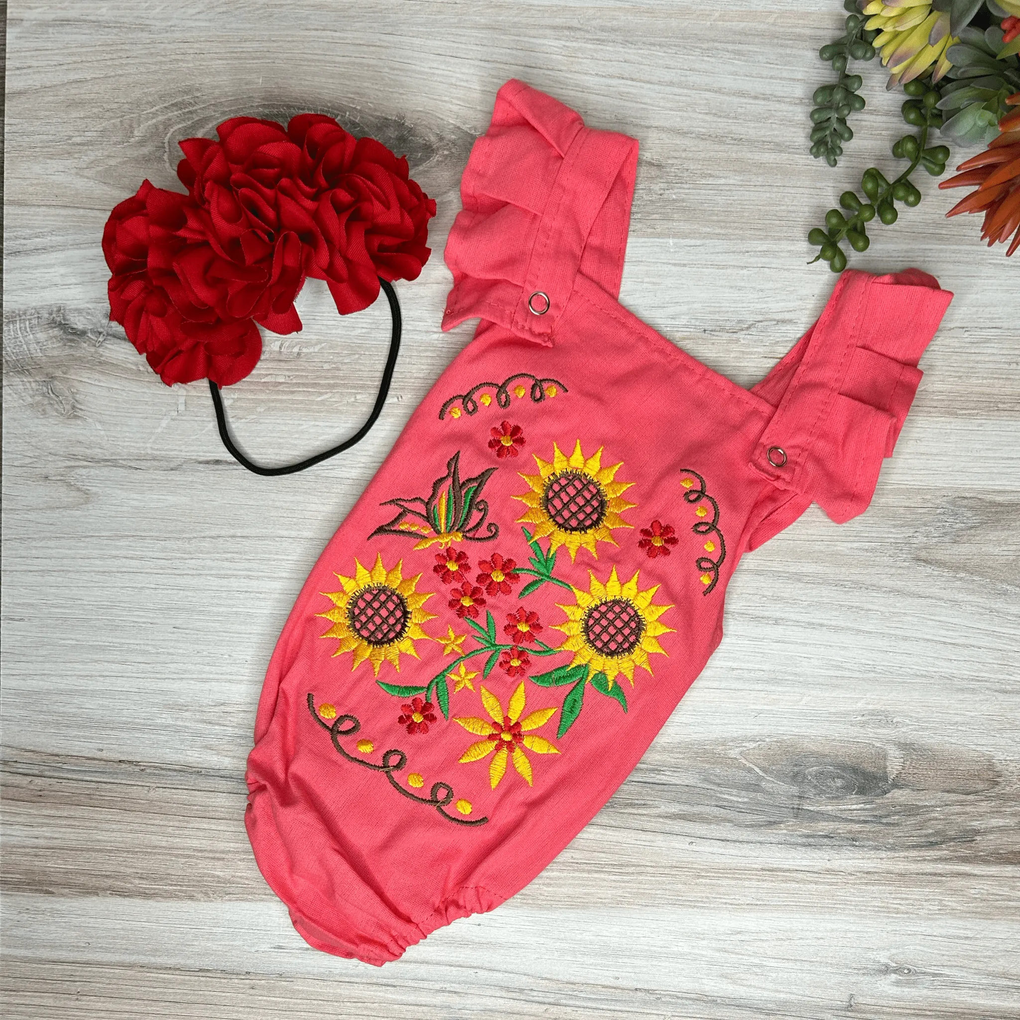 Mexican Baby Girl Romper - Sunflowers