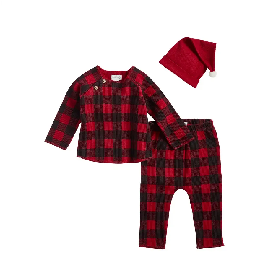 Mudpie Buffalo Plaid Santa Outfit Set