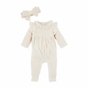 Mudpie Cream Ribbed Baby Sleeper Set