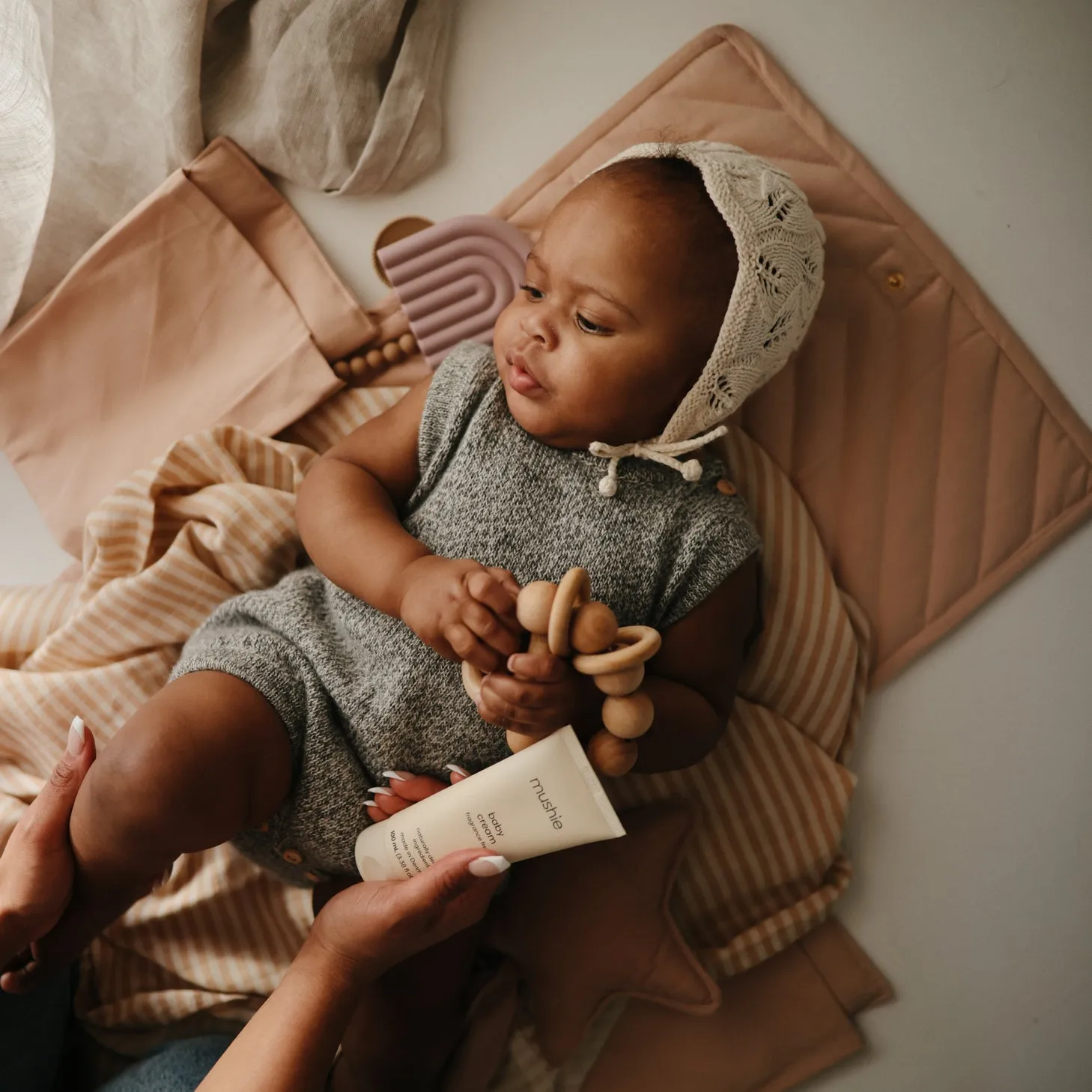 Muslin Swaddle Blanket Organic Cotton (Natural Stripe)