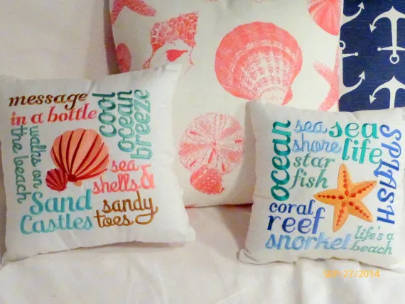 Nautical Pillows, Embroidered pillow, Beach house pillow