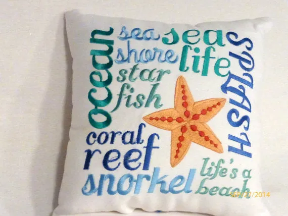 Nautical Pillows, Embroidered pillow, Beach house pillow