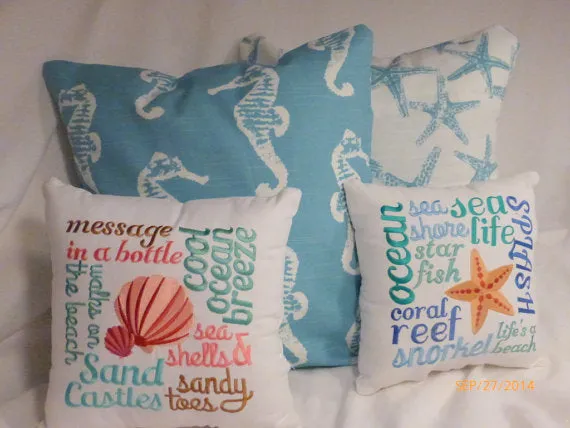 Nautical Pillows, Embroidered pillow, Beach house pillow